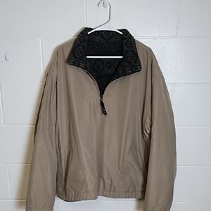 Reversible Khaki Tan to Fleece Pocketed Pull oner 1/4 Zip Golf Jacket